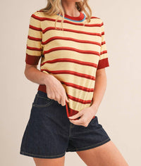 &merci Striped Short Sleeve Sweater in blue iris - women's sweater - alternate view