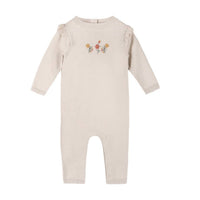 VIVERANO Organics Kid's Floral Embroidered Ruffle Sweater Jumpsuit in stone - kids' item