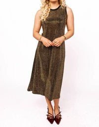 QUEEN OF SPARKLES Full Rhinestone Midi Dress in black gold - women's dress