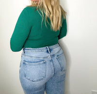 LE LIS Tidal Ribbed Long Sleeve Bodysuit in green - women's shirt - detail view