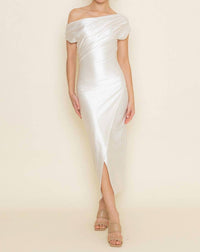 Fore Collection - Joan Pearl Draped Asymmetrical Midi Dress