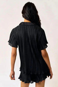 Lalavon - Brandy Pleated Shirt Top & Shorts Set