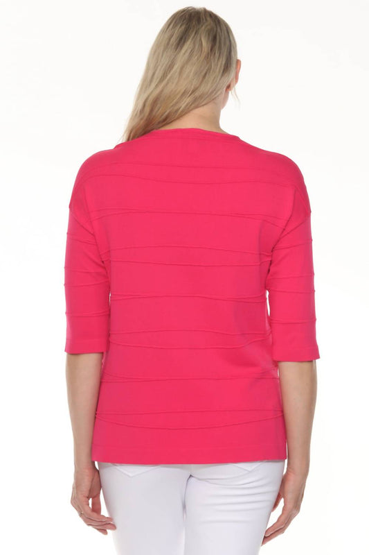 Joseph Ribkoff - Textured Stripe V-neck 3/4 Sleeve Knit Top