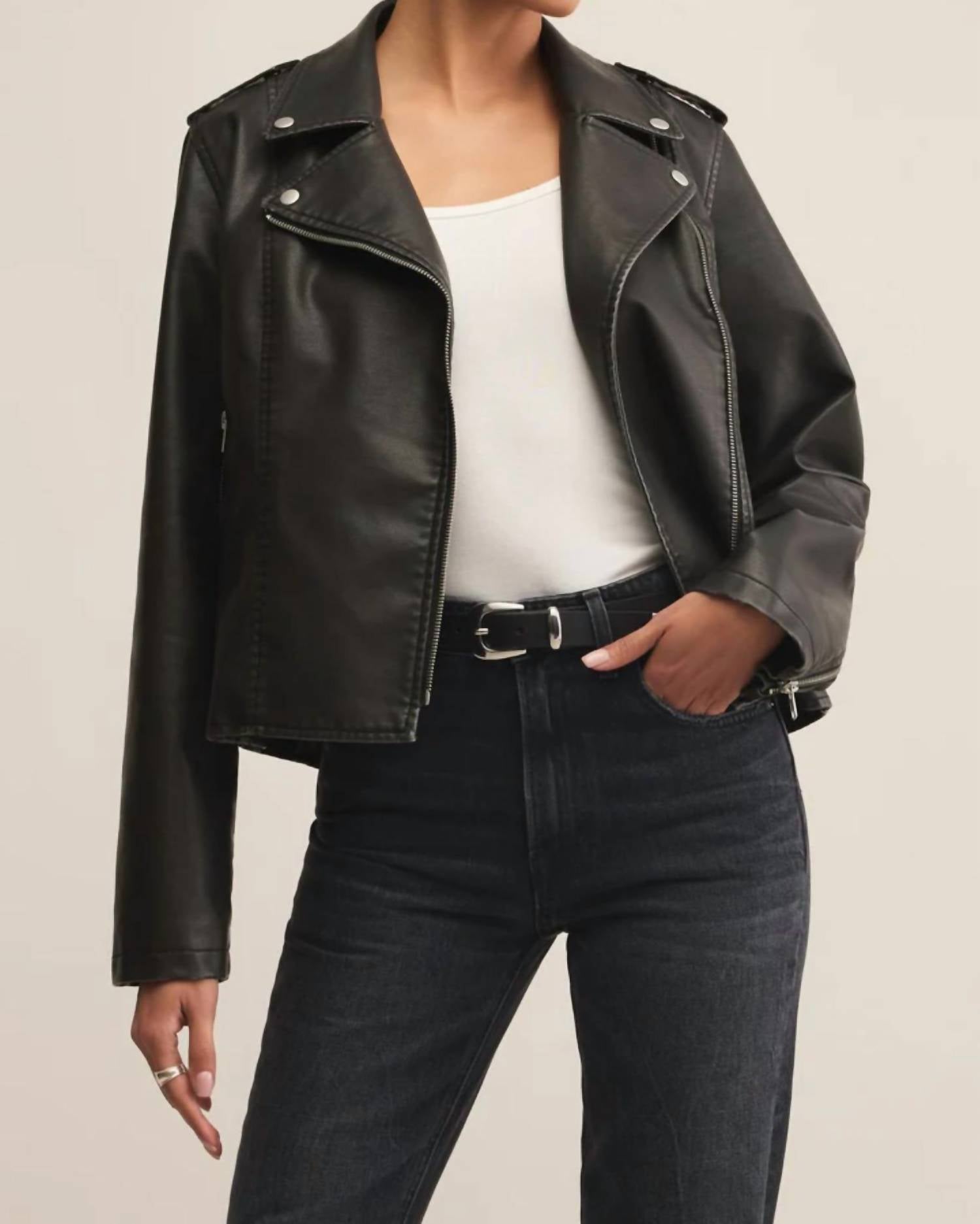 Z Supply Alchemy Moto Faux Leather Jacket in black 1 - women's jacket