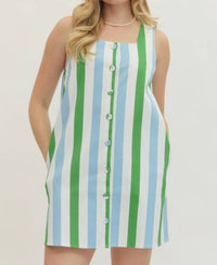 entro Call Me Spring Mini Dress in green stripe - women's dress