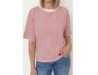 LA MIEL Coastal Shoreline Boxy Tee in red summer stripe - women's t-shirt