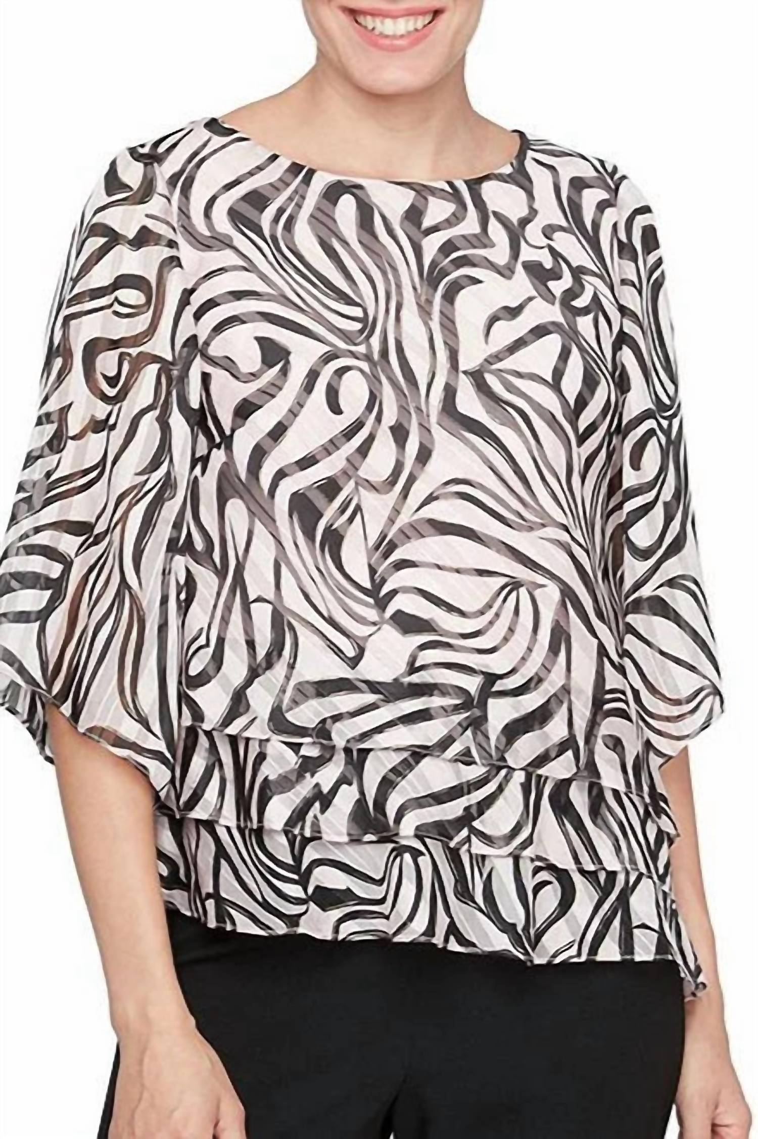 Alex Evenings - Boat Neck Flutter Sleeves Bodice Tunic Blouse Top