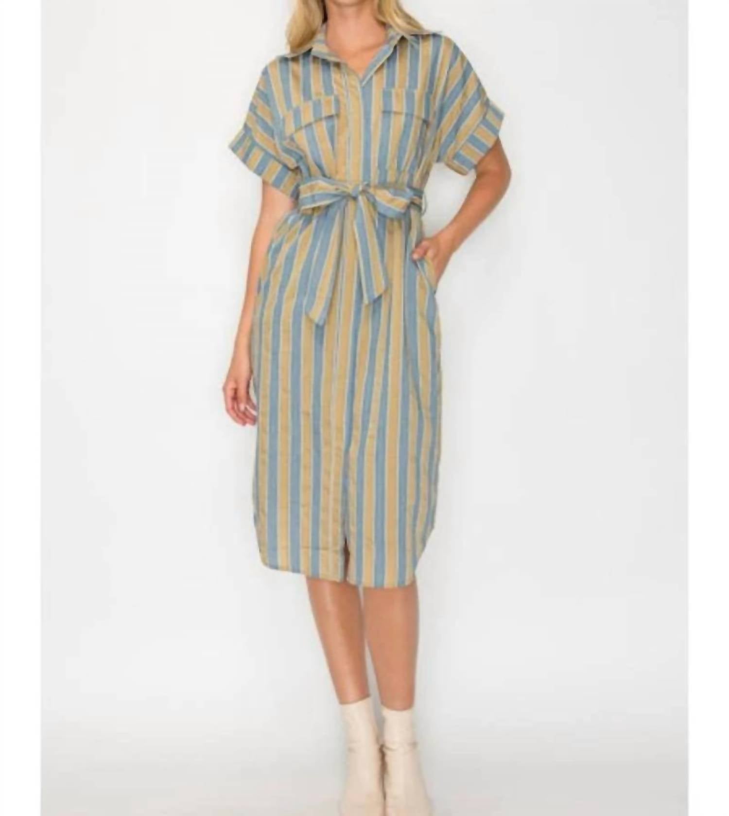 Meet Me In Santorini - Hazel Fall Stripe Shirt Dress