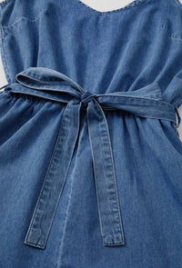 Little Daisy Closet - Destiny Spaghetti Strap Denim Ruffle Romper