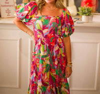 PINCH Square Neck Midi Dress in pink multi - women's dress - alternate view