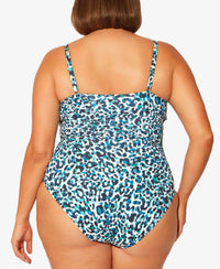 Bleu Rod Beattie Plunging Swimwear One Piece - Plus in blue - women's swimwear - detail view