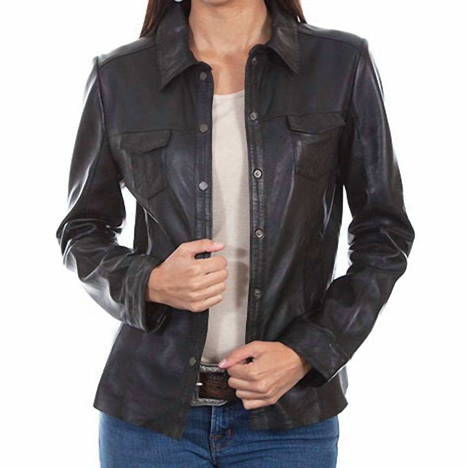 Scully Lamb Leather Shirt Jacket in black - women's jacket