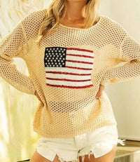 Bibi - Sequin American Flag Patch Cover Up Tee