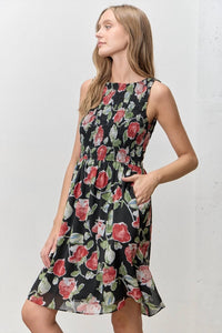 Polagram - Smocked Floral Print Mini Dress