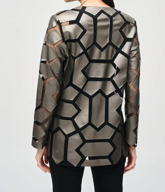 Joseph Ribkoff - Laser-cut Leatherette On Mesh Jacket