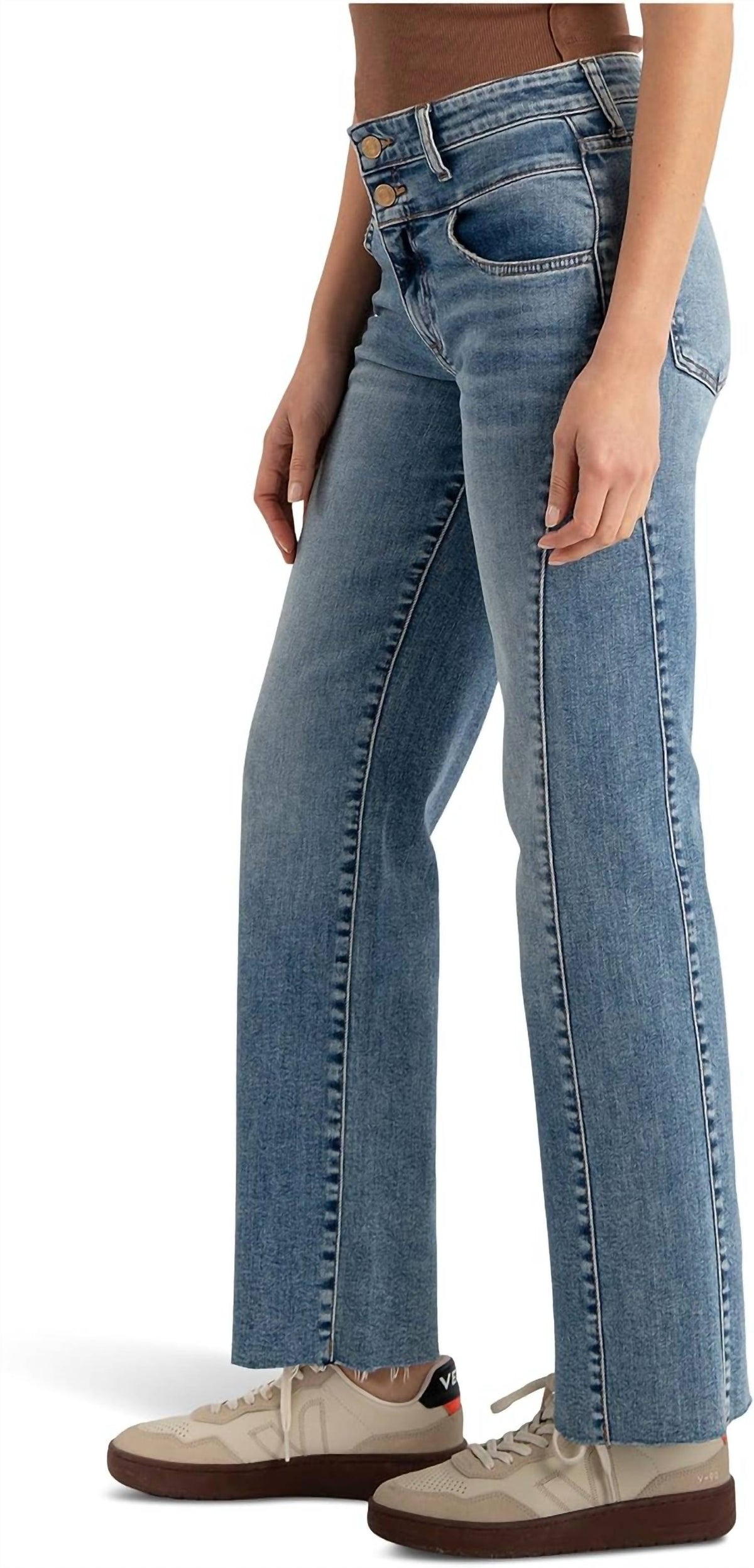 Kut From The Kloth - Charlotte High Rise Wide Leg Side Inset Raw Hem Jeans