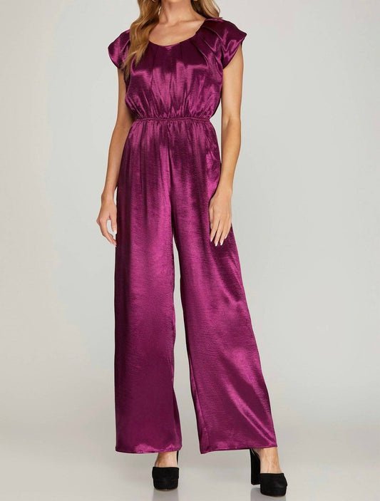 She + Sky - Drop Shoulder Pleated Jumpsuit