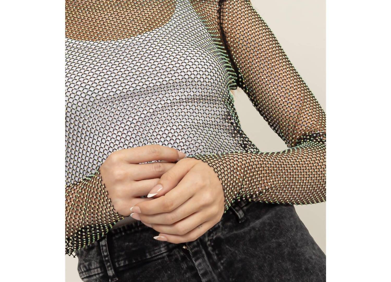 Hyfve - Fishnet Rhinestone Cover-up Top