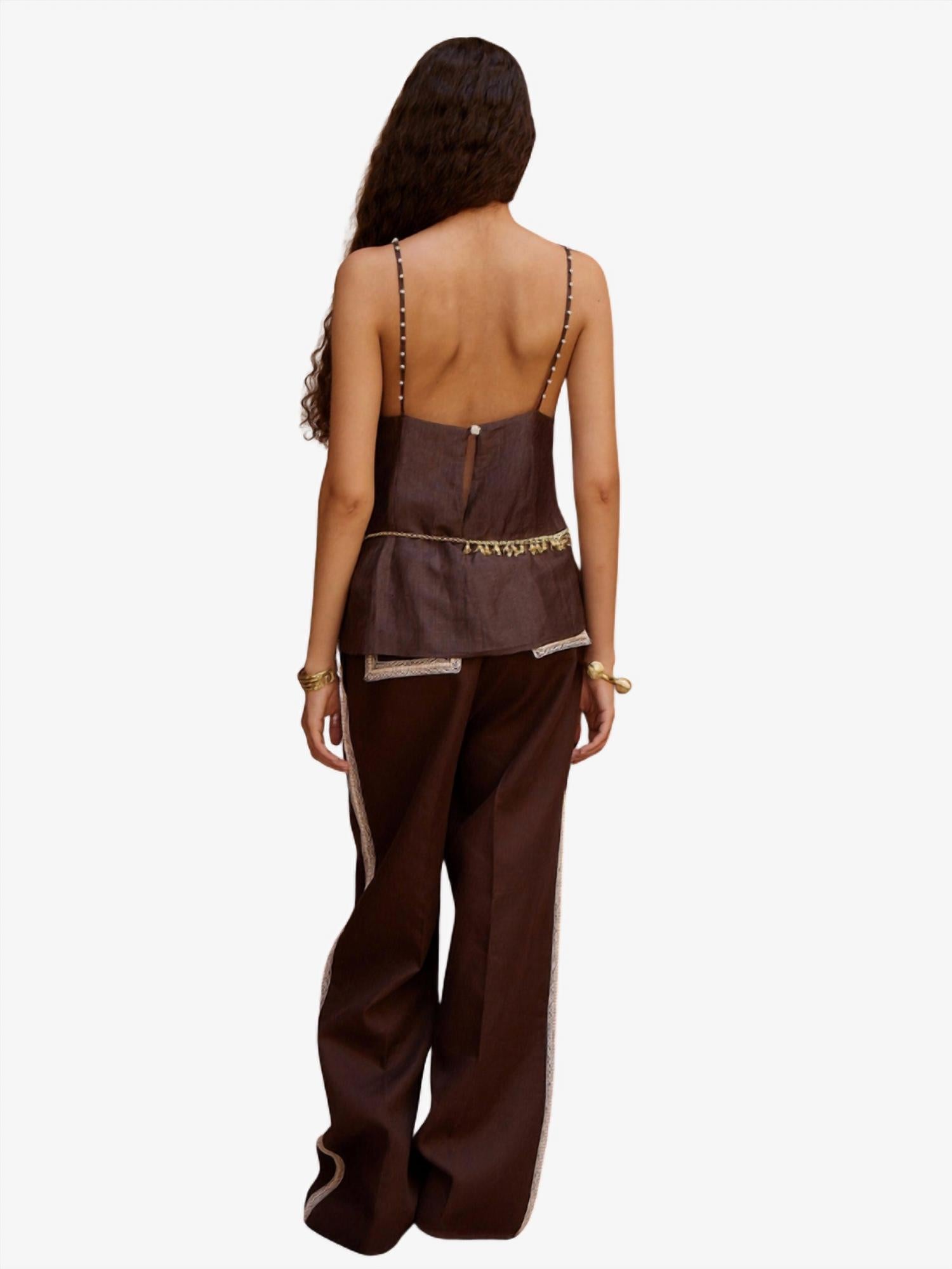 ALEMAIS Leandra Corded Cami Top in chocolate - women's shirt - alternate view