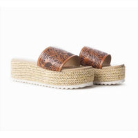 Let'S See Style - Women's Myra Tooled Leather Platform Slides