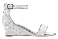 Nina Girls Kristina Wedge Sandals in white chunky glitter - kids' sandal - detail view