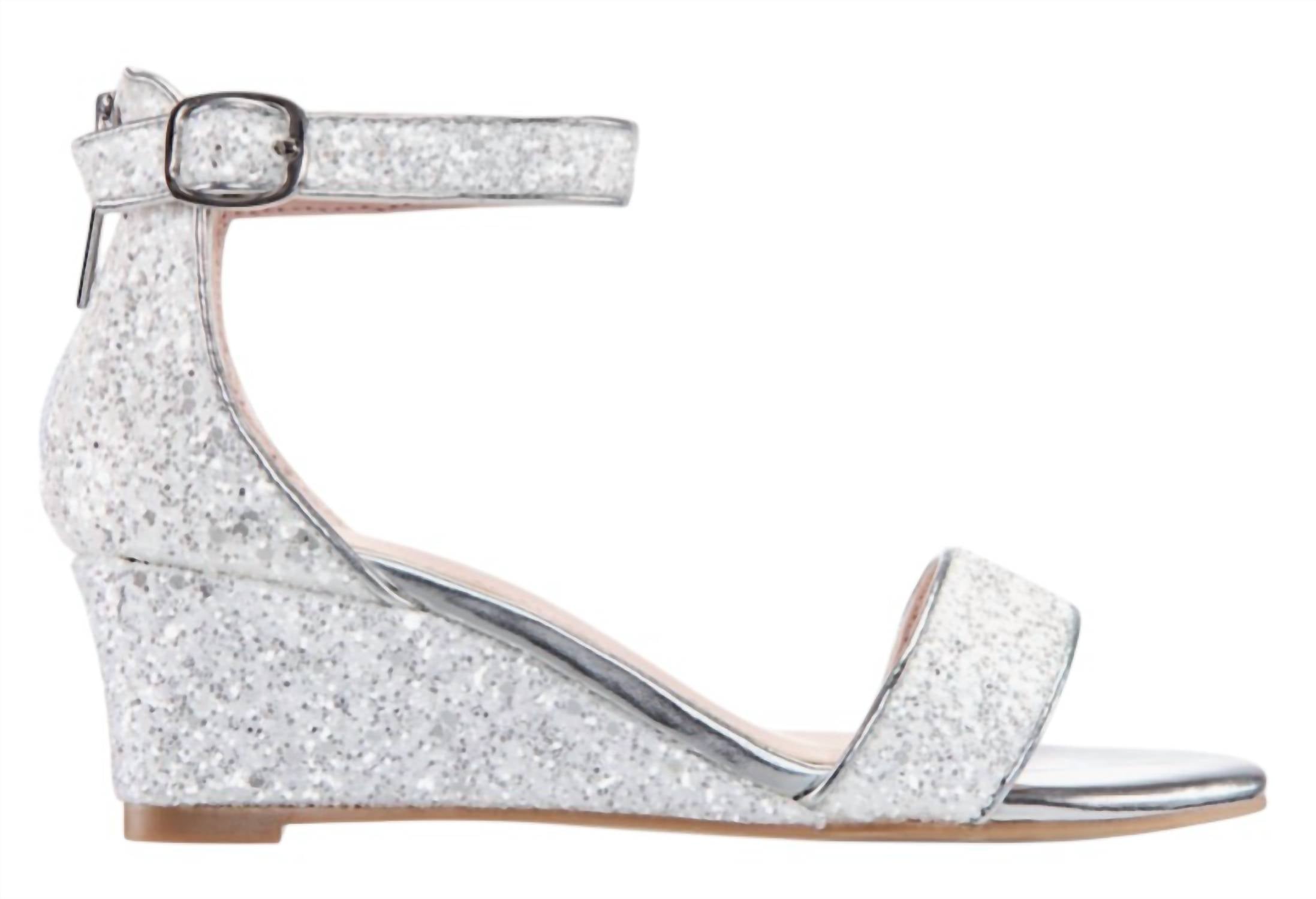 Nina Girls Kristina Wedge Sandals in white chunky glitter - kids' sandal - detail view