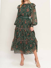 Flying Tomato - Printed Woven Midi Dress