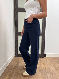 VERVET BY FLYING MONKEY Mini Patch Pocket Wide Leg Jean in navy - women's jeans - detail view