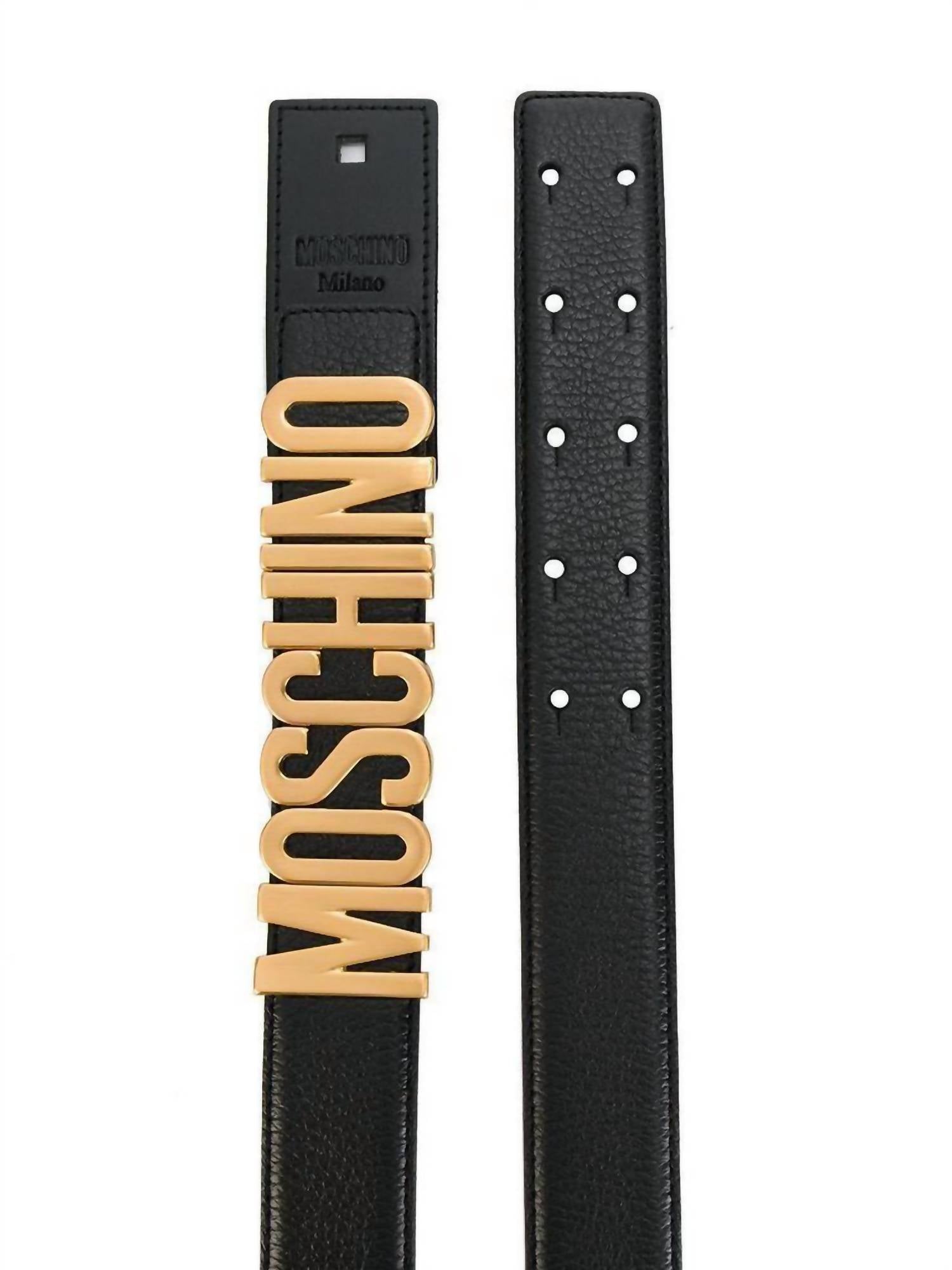 Moschino - Women's Logo Leather Belt Leather Gold Buckle