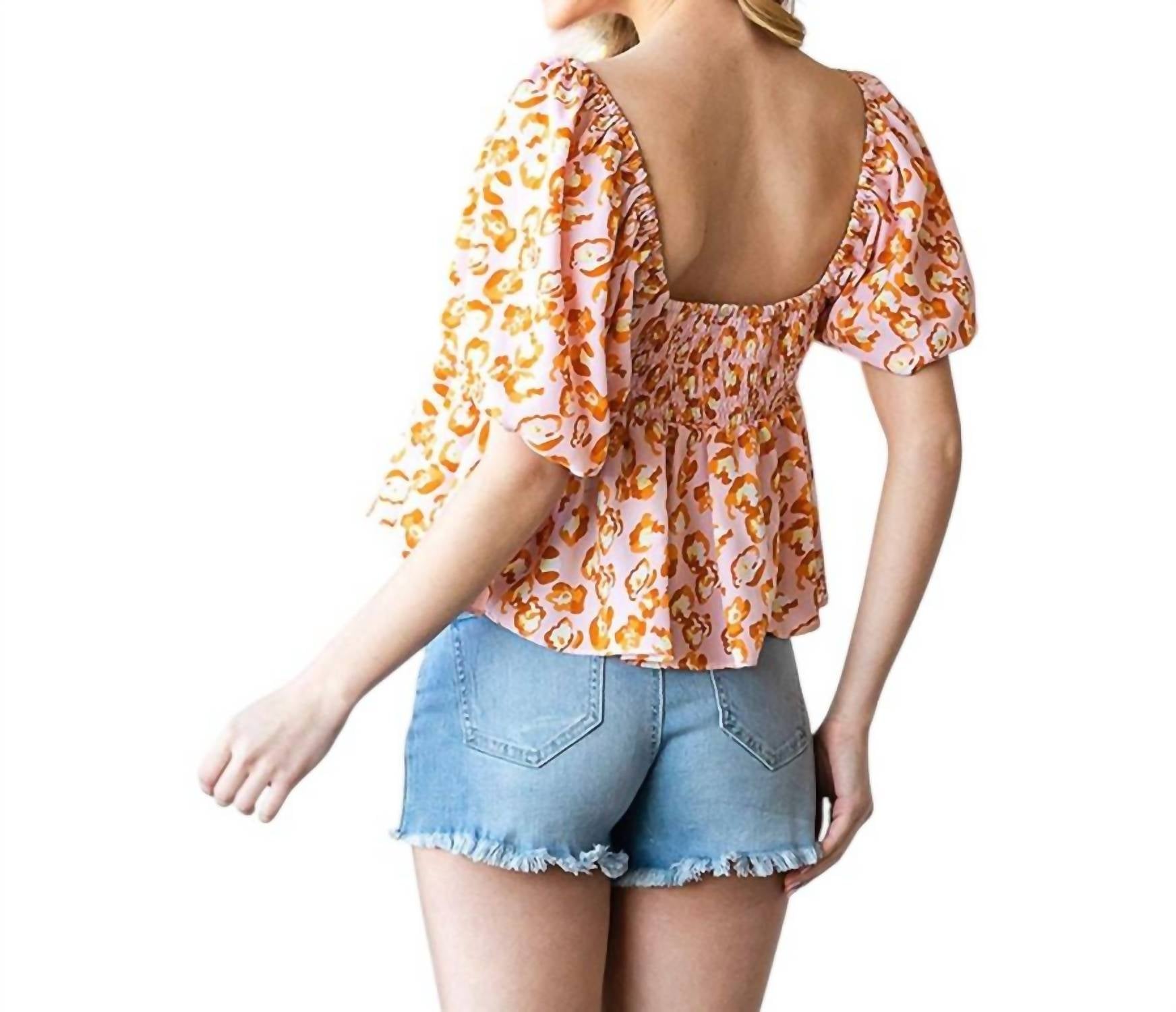 Cotton Bleu - Peplum Square Neck Top With Bubble Sleeves