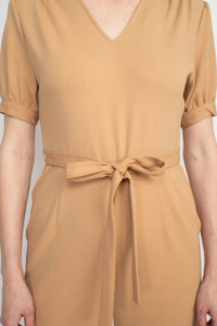 Nanette Lepore - V-neck Short Sleeve Tie Waist Solid Jumpsuit