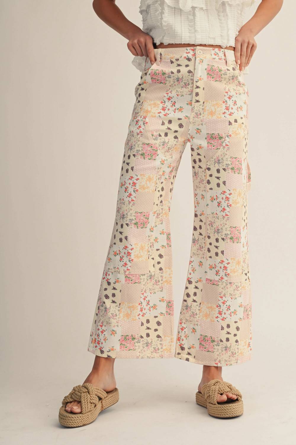 Lovlov - Vintage Pastel Floral Patchwork Wide Leg Pants