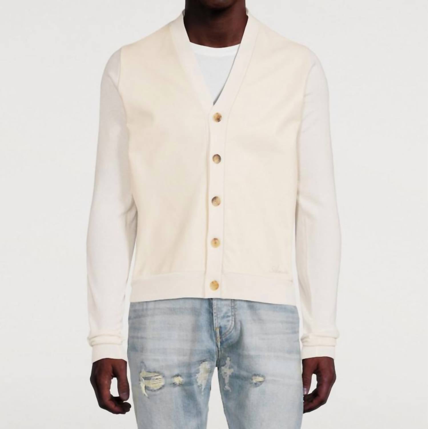Amiri Leather Front Cardigan in alabaster - men's sweater