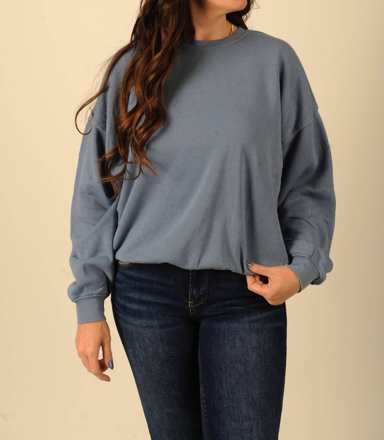 Double Zero Misty Long Sleeve Sweatshirt in blue - women's top - alternate view