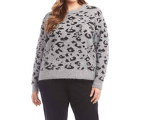 Karen Kane Metallic Animal Print Crewneck Sweater - Plus in gray with black - women's sweater