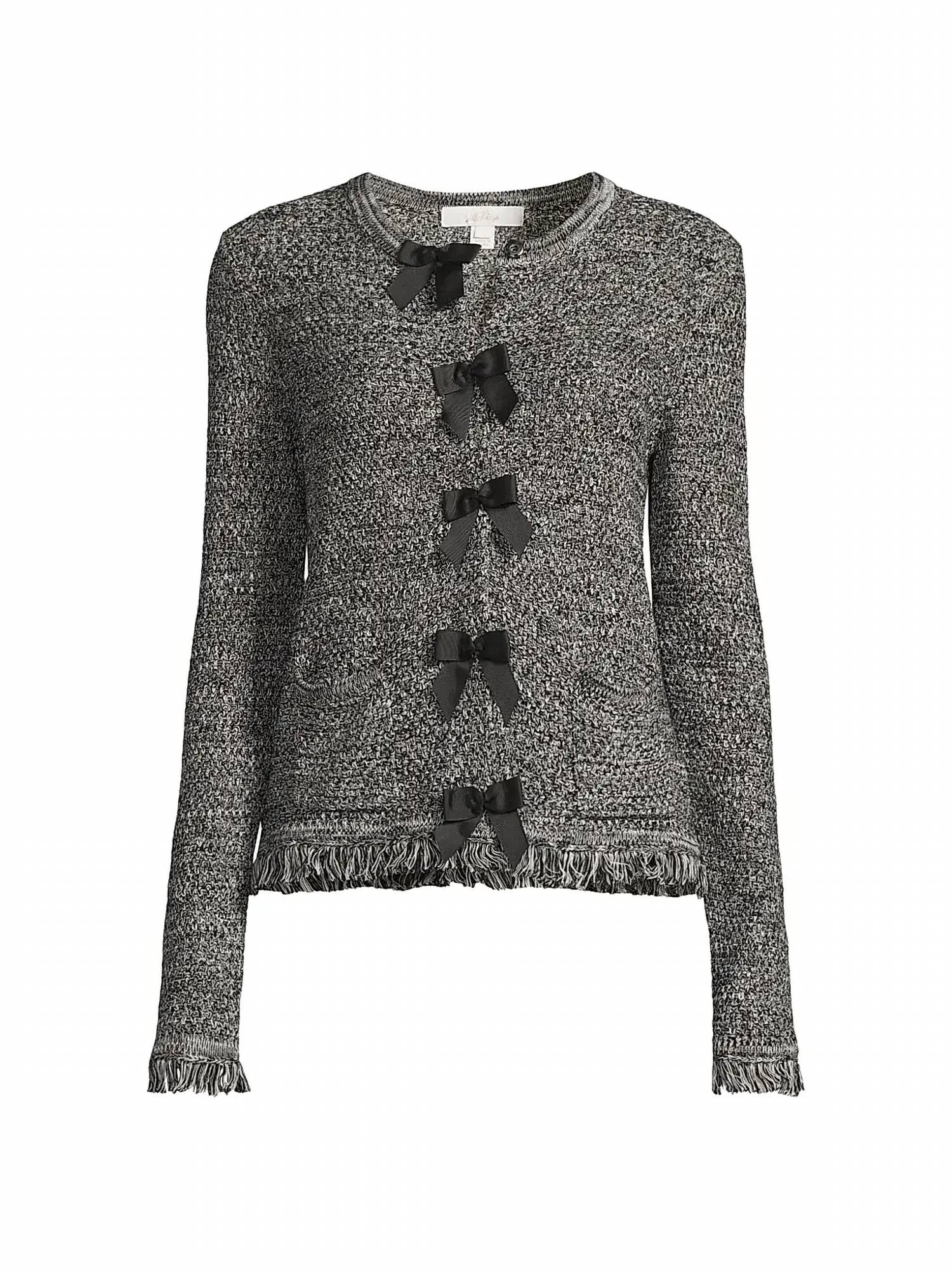 Lilly Pulitzer Kelso Bow-fringe Cotton Cardigan in black marl - women's cardigan - view 6