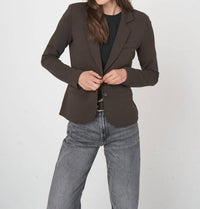 REPEAT cashmere Lady's Knit Blazer in dark brown - women's jacket - detail view