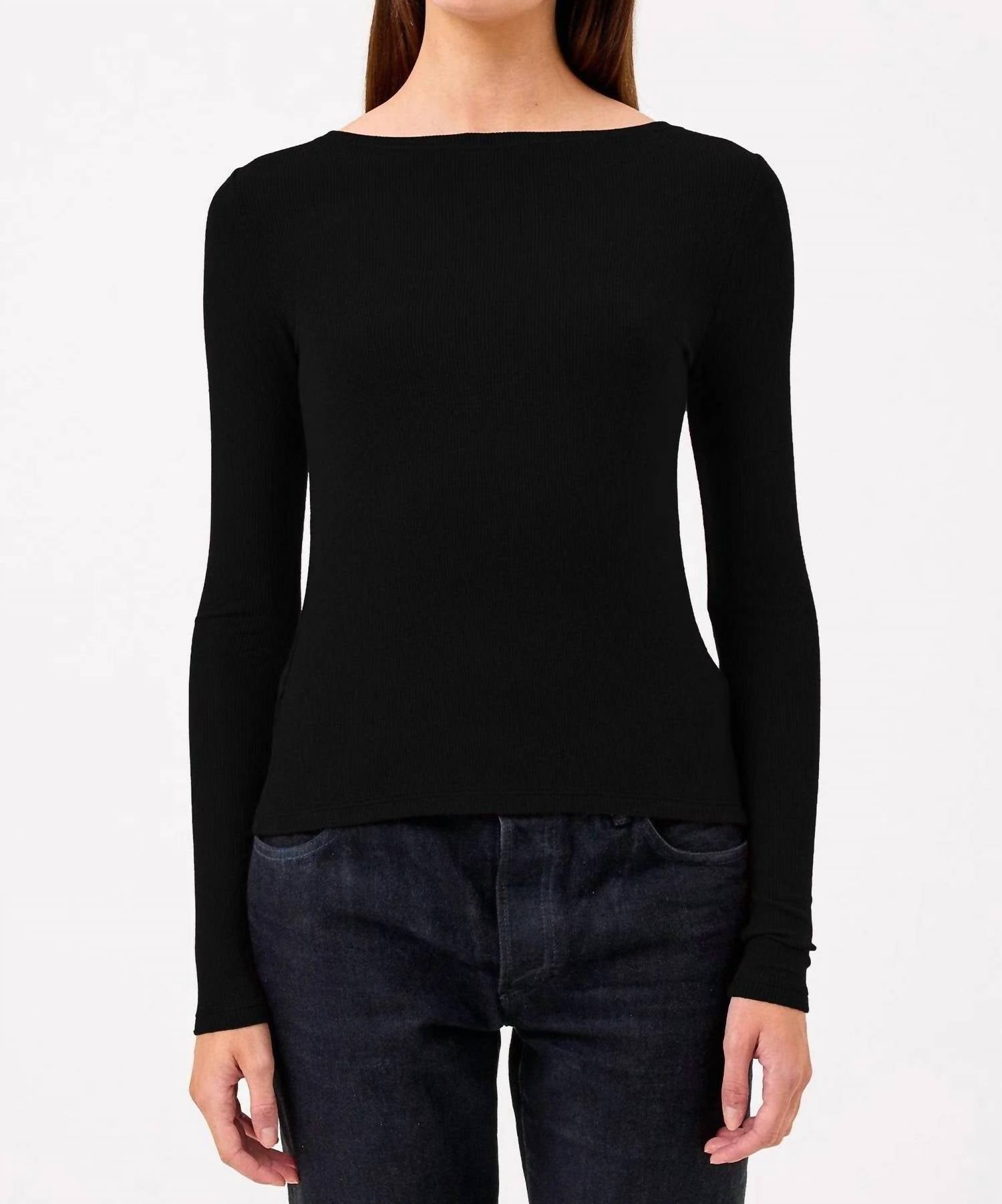 GOLDIE Yvonne Bateau Boatneck Top in black - women's long sleeve top