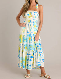 Illa Illa Printed Maxi Dress in blue lime - women's dress - detail view