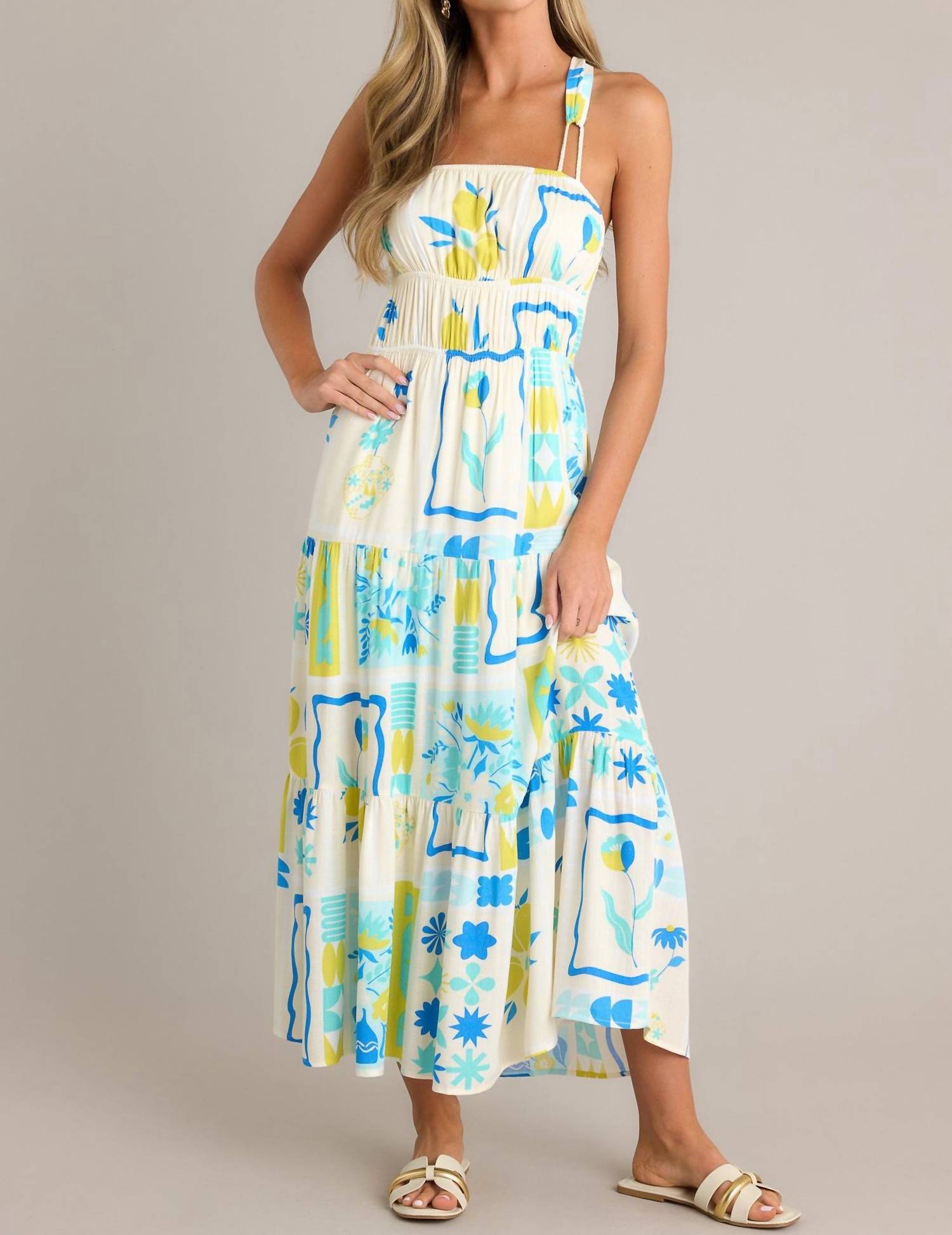 Illa Illa Printed Maxi Dress in blue lime - women's dress - detail view