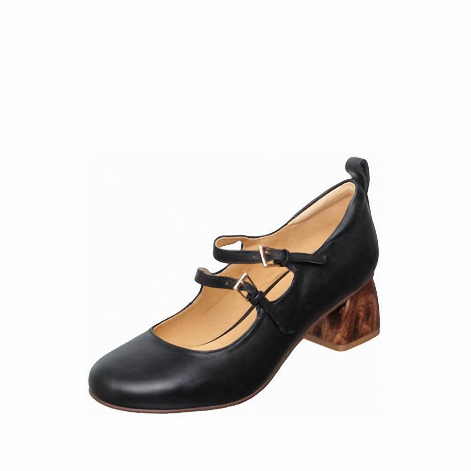 Antelope Women's Nicolette Double Strap Mary Jane Block Heel in black leather - women's heels