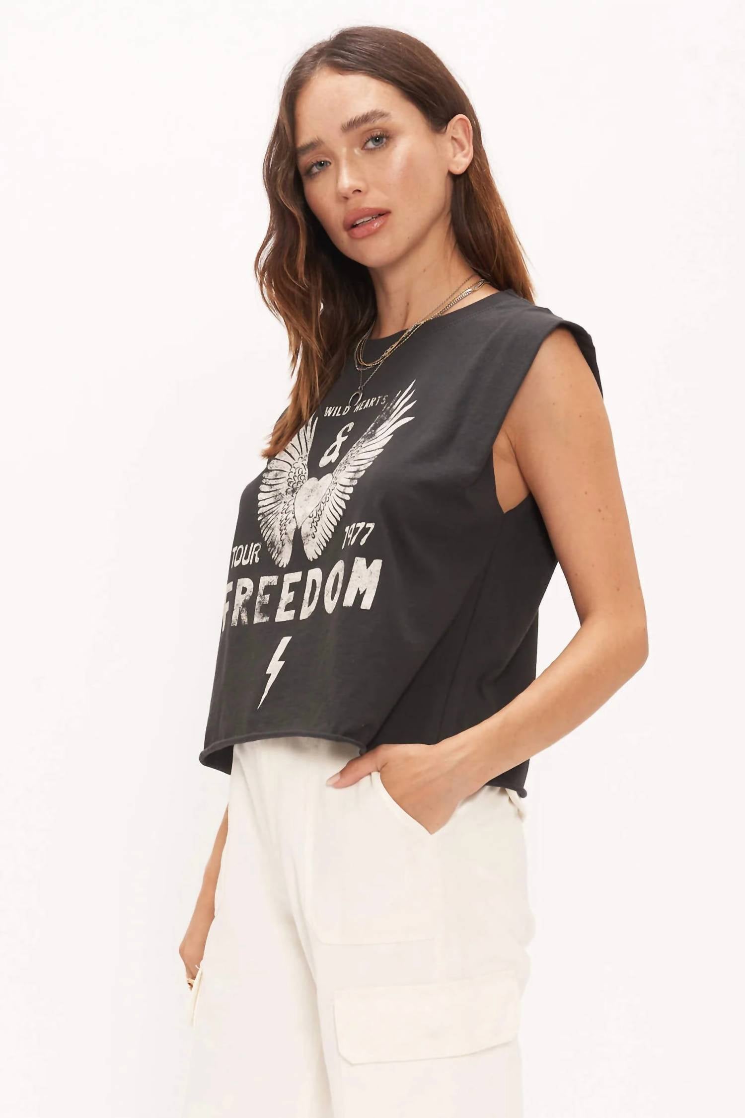 PROJECT SOCIAL T Freedom Muscle Tank Top in black - women's tank top - alternate view