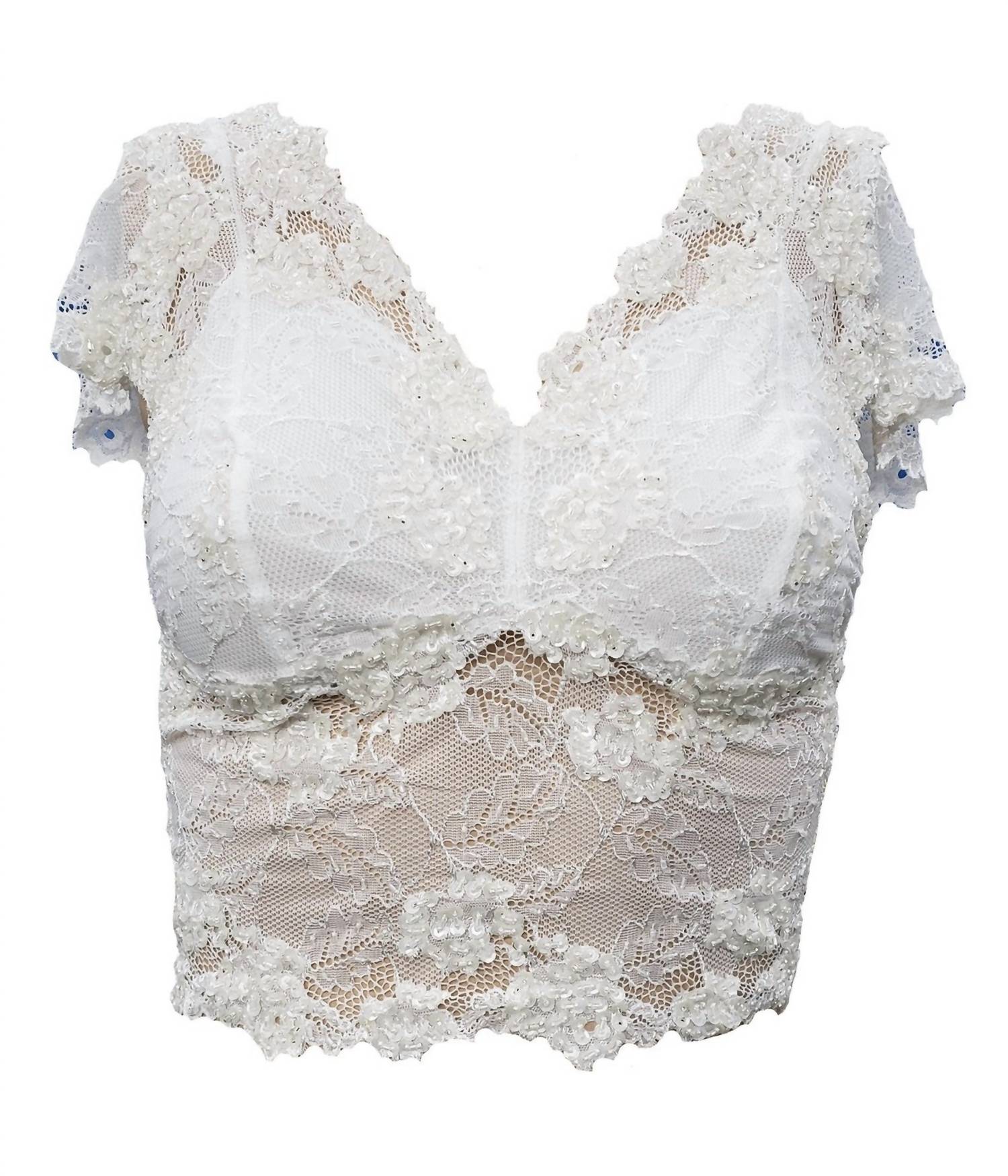 Grace Lace Hand Beaded Cami With Sleeves