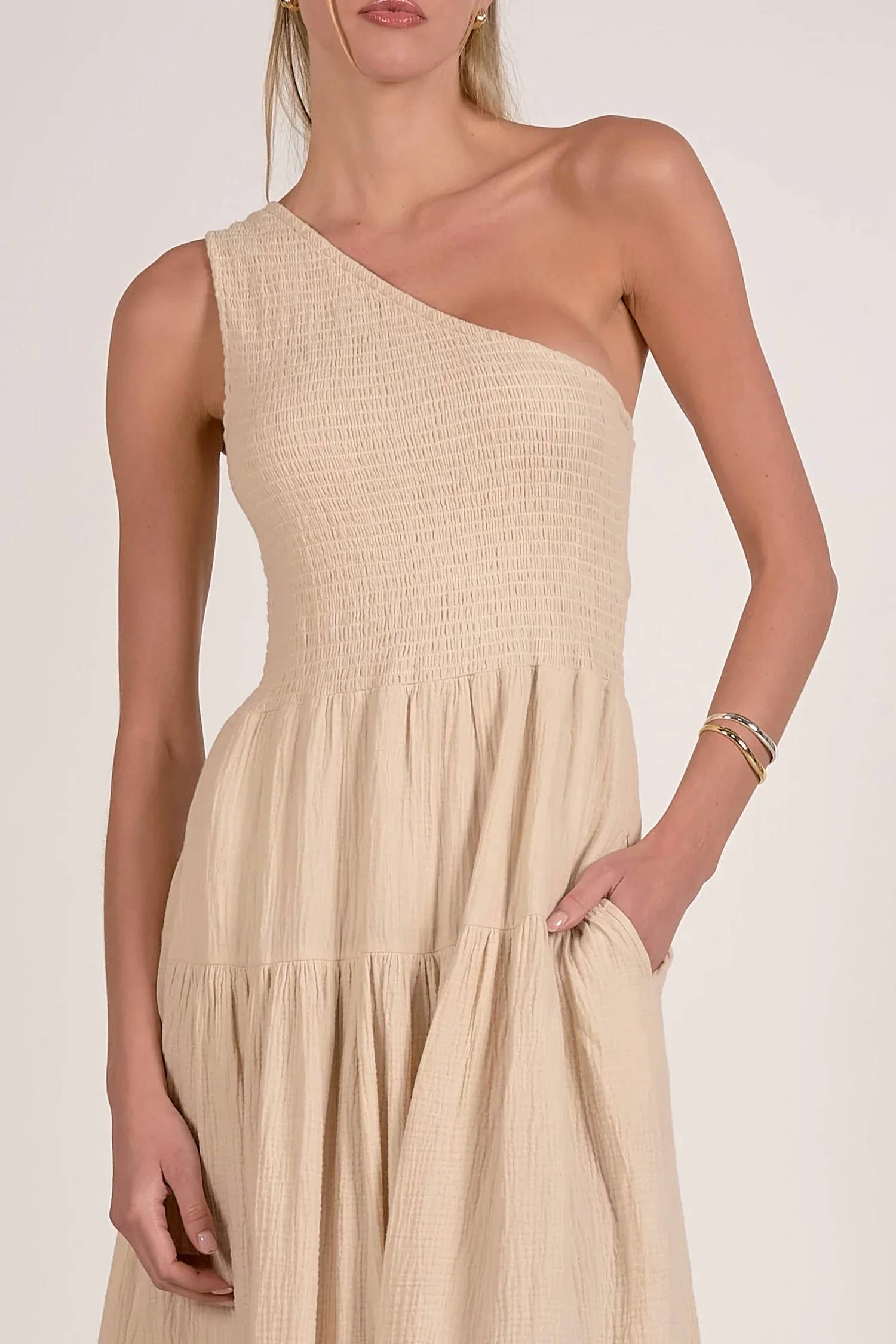Elan - Gracie One Shoulder Midi Dress