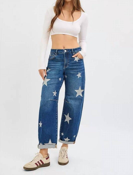 Risen - Mid Rise Ankle Relaxed Barrel Star Jeans