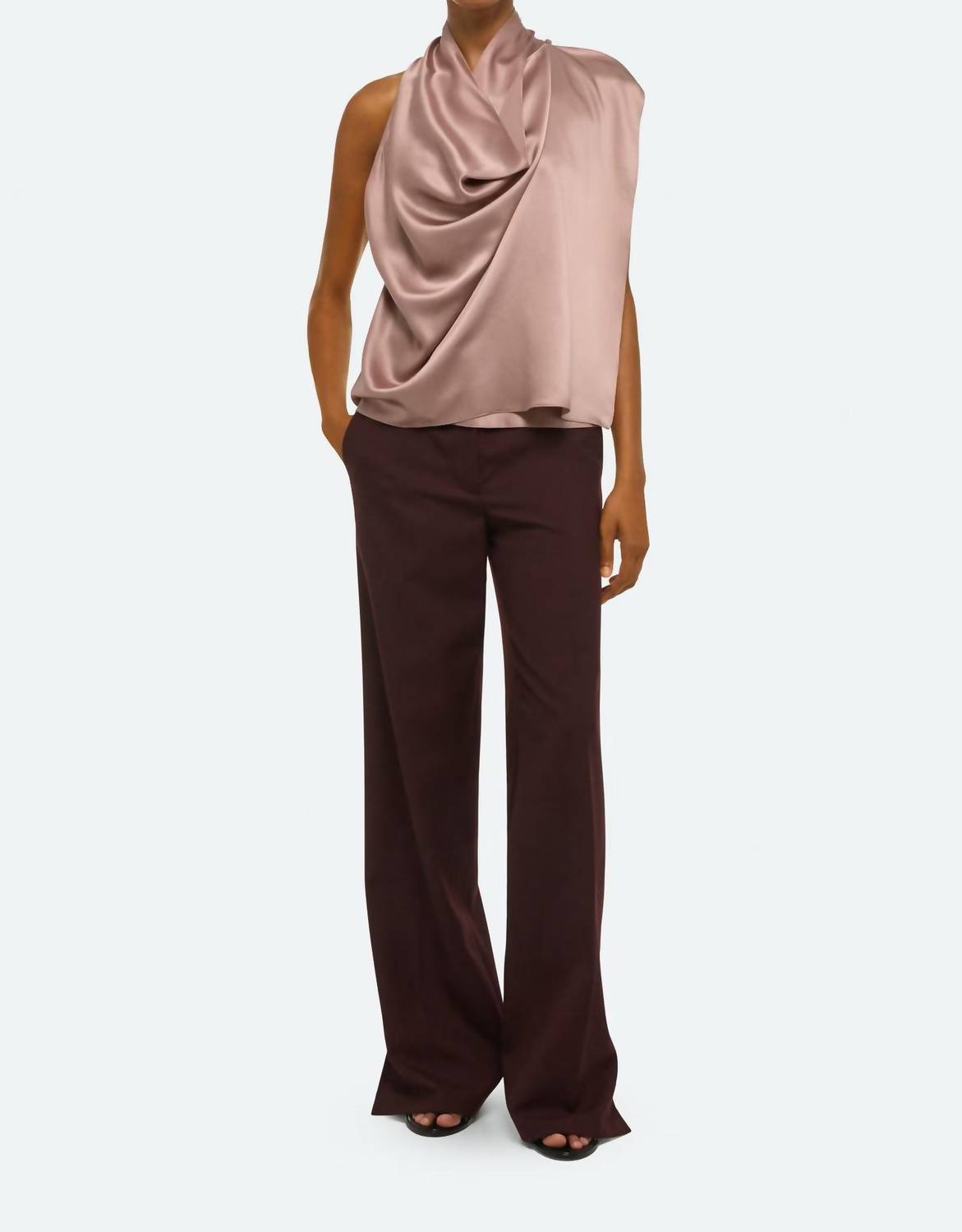 HELMUT LANG Drape Silk Satin Cowl Top in tea rose - women's blouse - view 5
