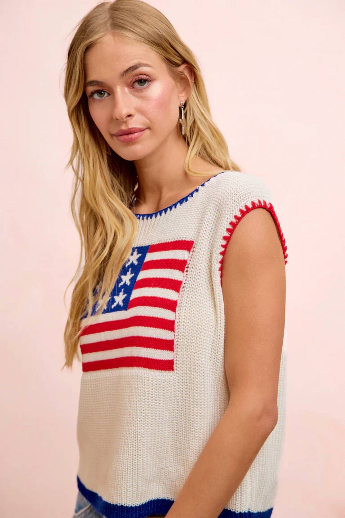 Bibi - 4th Of July Blanket Stitch Knit Top