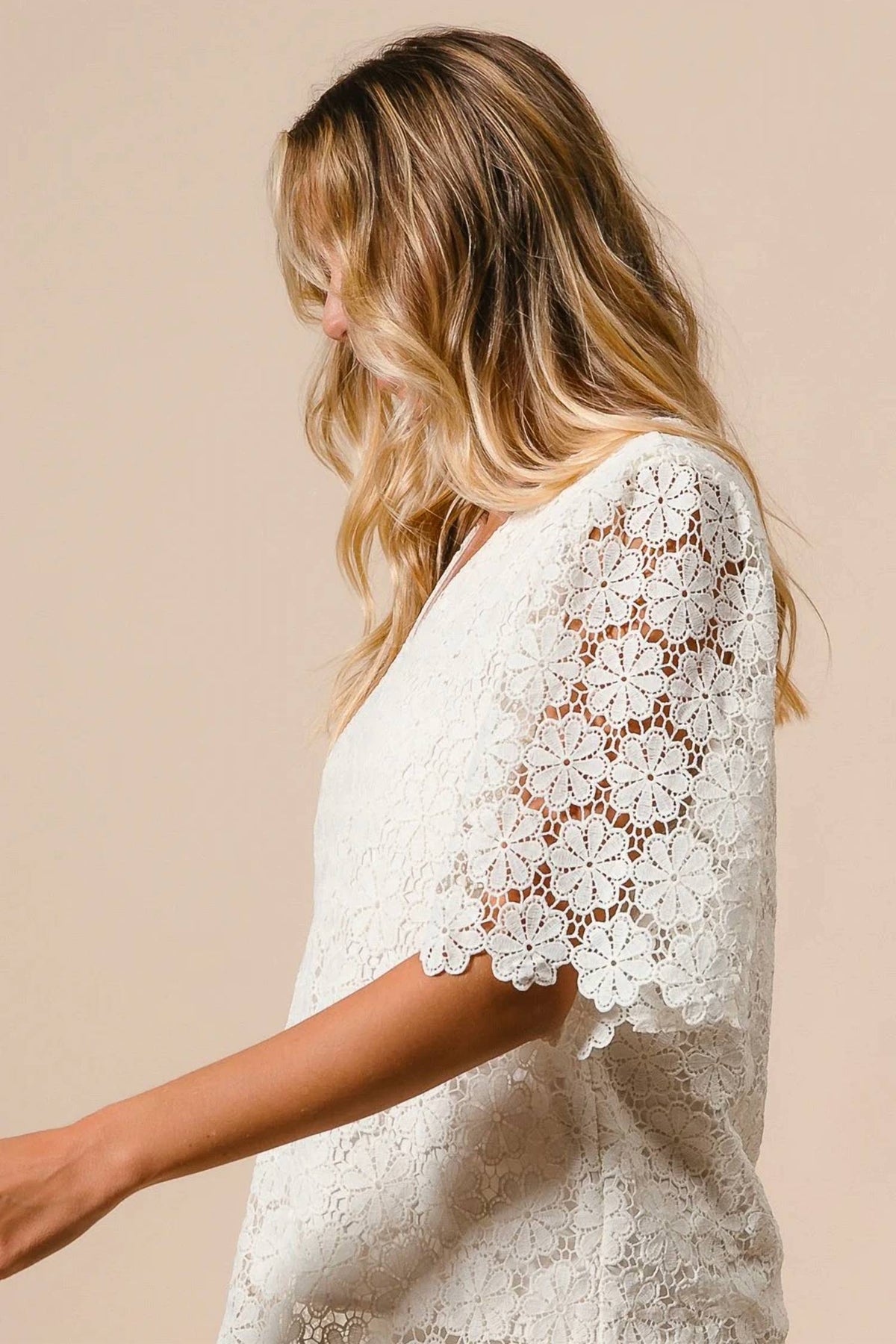 Bibi - All Over Flower Lace V Neck Top