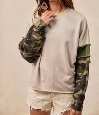 Bibi - Camo Sleeve Top