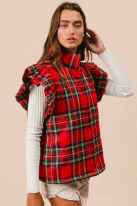 Bibi - Christmas Plaid Ruffled Puffer Vest